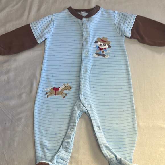 Pekkle Blue Striped Baby Onesie with Brown Trim - Picture 1 of 5